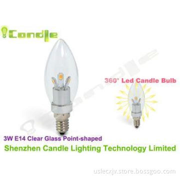 High Power 110v 3 Watt 360 LED Candle Bulb E14 with Clear G